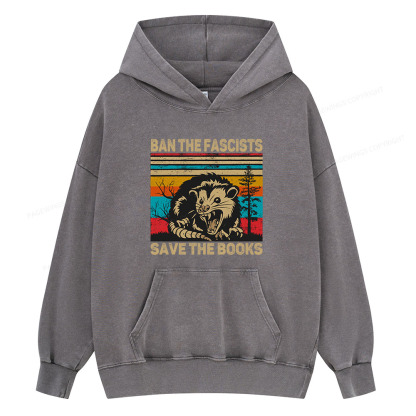 Pagewing Ban The Fascists  Save The Books Unisex Washed Hoodie
