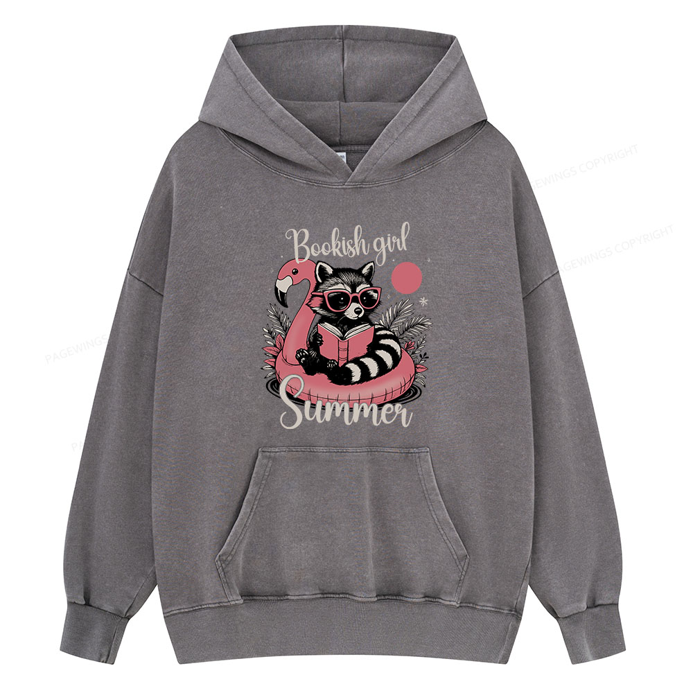 Pagewings Feral Bookish Girl Summer Unisex Washed Hoodie