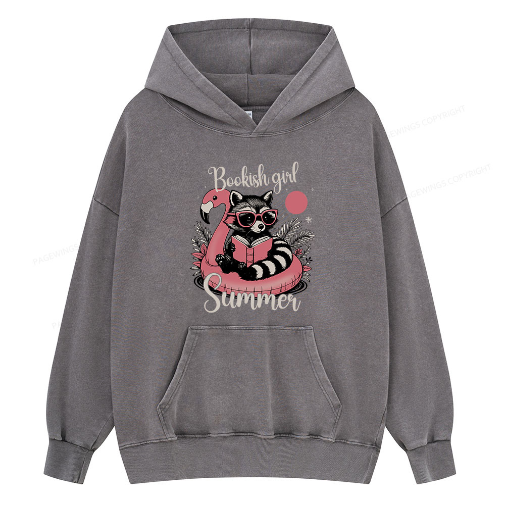 Pagewings Feral Bookish Girl Summer Unisex Washed Hoodie