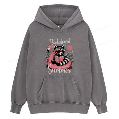 Pagewings Feral Bookish Girl Summer Unisex Washed Hoodie