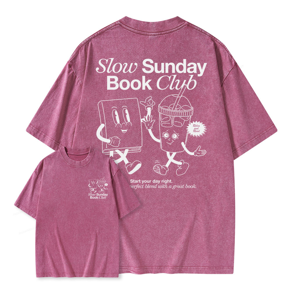 Pagewings Slow Sunday Book Club Unisex Washed T-shirt