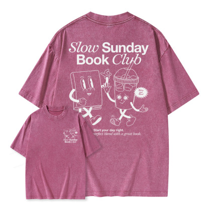 Pagewings Slow Sunday Book Club Unisex Washed T-shirt