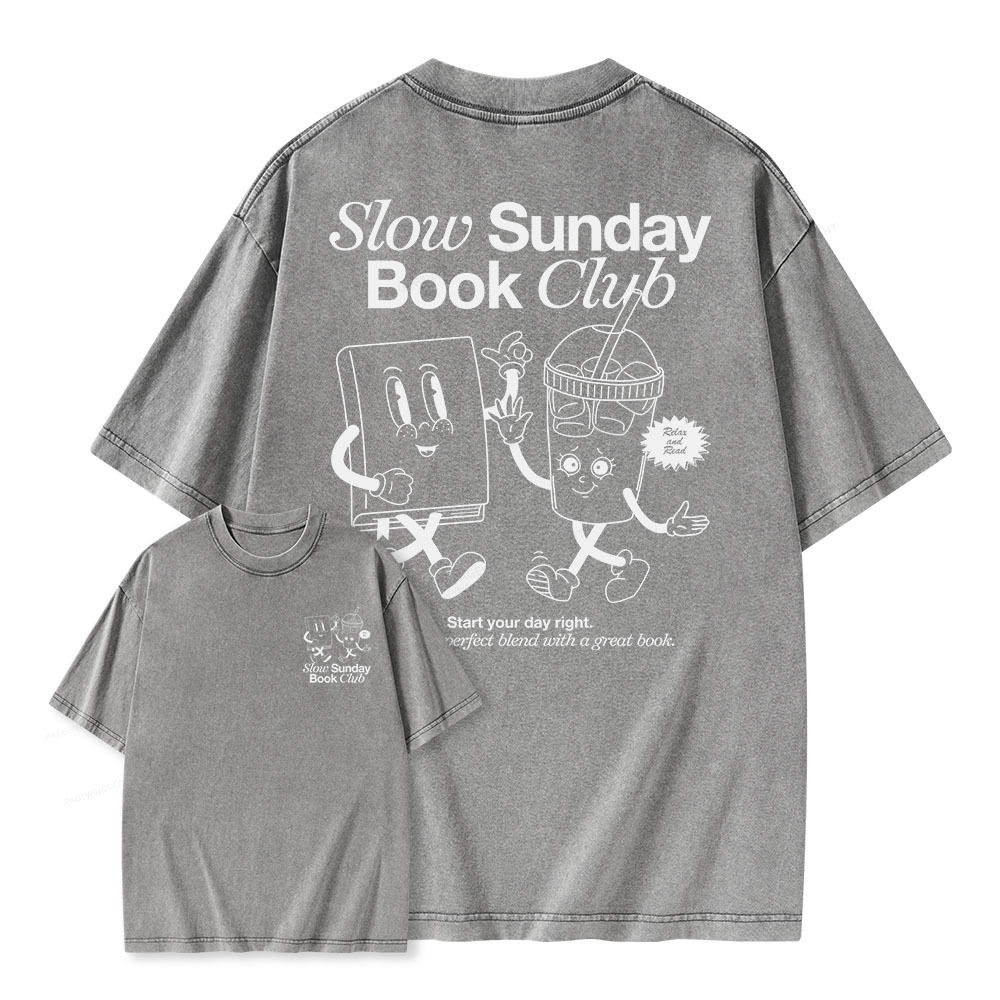 Pagewings Slow Sunday Book Club Unisex Washed T-shirt