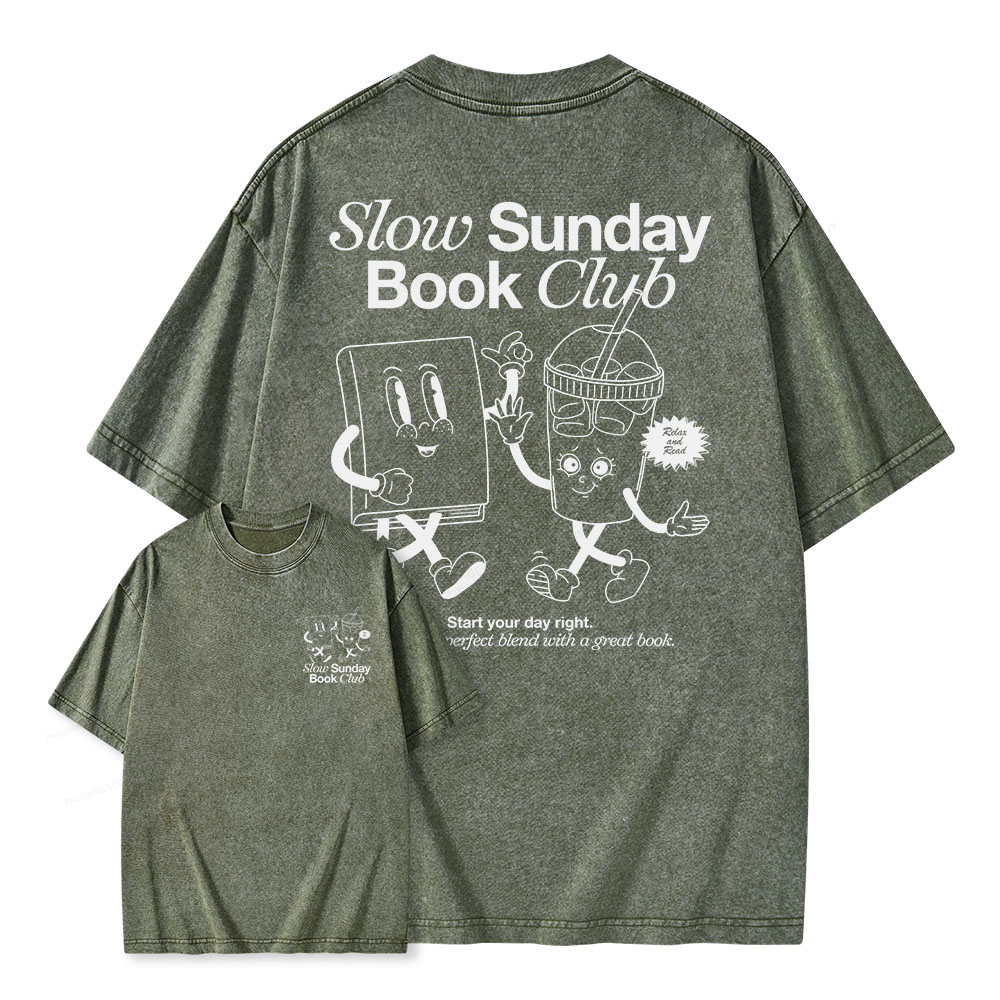 Pagewings Slow Sunday Book Club Unisex Washed T-shirt