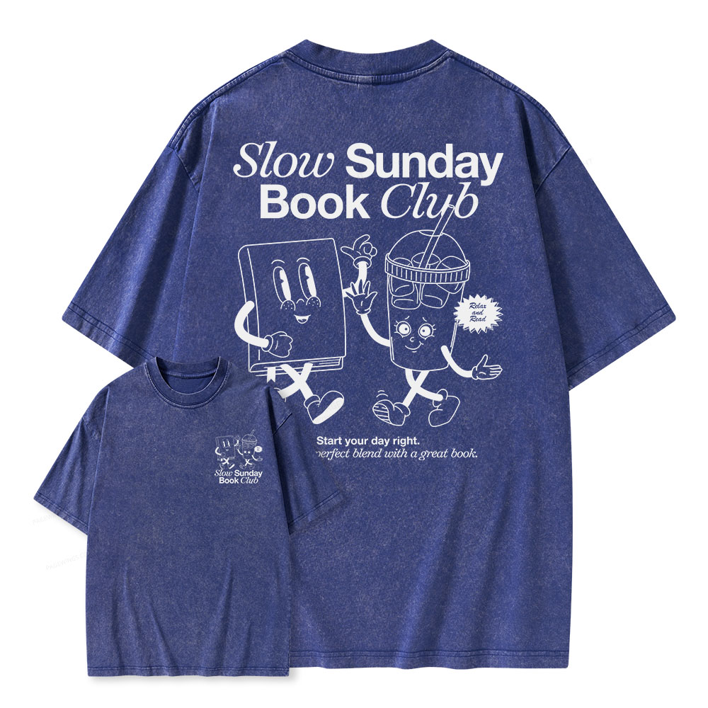 Pagewings Slow Sunday Book Club Unisex Washed T-shirt