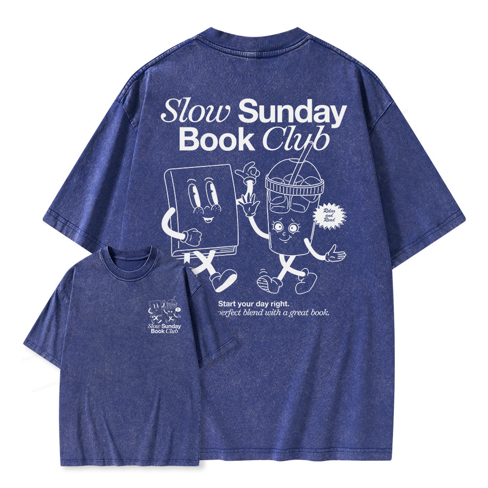 Pagewings Slow Sunday Book Club Unisex Washed T-shirt