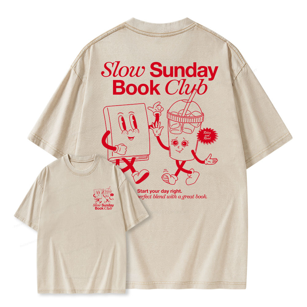 Pagewings Slow Sunday Book Club Unisex Washed T-shirt
