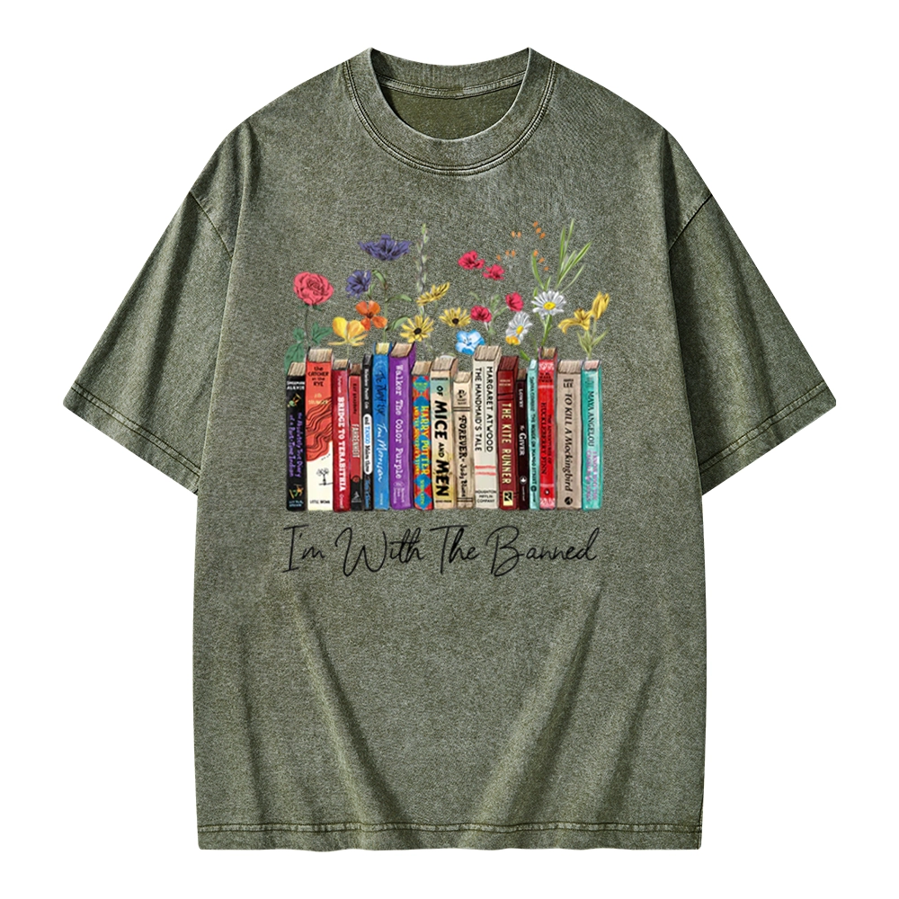 Pagewings I'm With The Banned Flowers Unisex Washed T-shirt