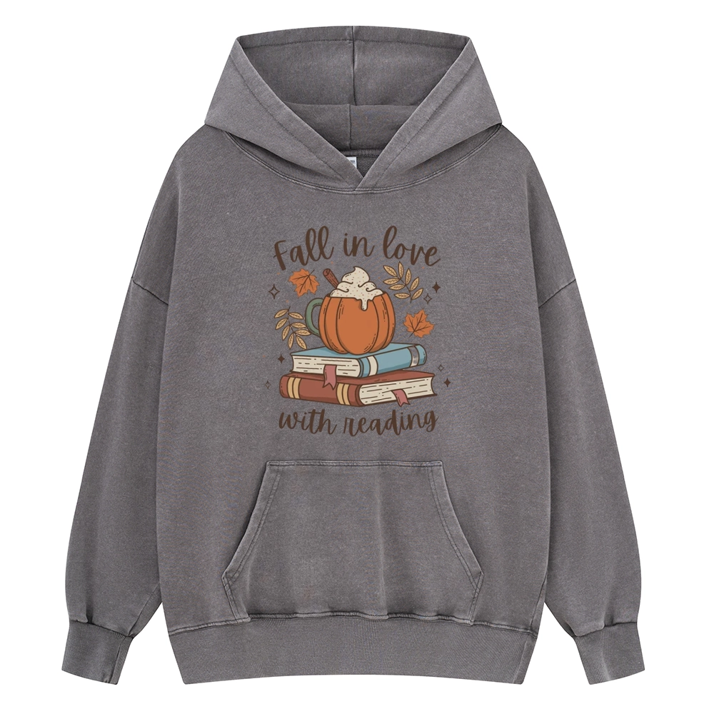 Pagewings Thanksgiving Fall in Love with Reading Unisex Washed Hoodie