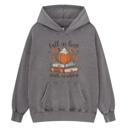 Pagewings Thanksgiving Fall in Love with Reading Unisex Washed Hoodie