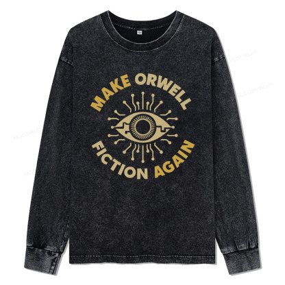 Pagewings Make Orwell Fiction Again Unisex Washed Long Sleeve T-shirt
