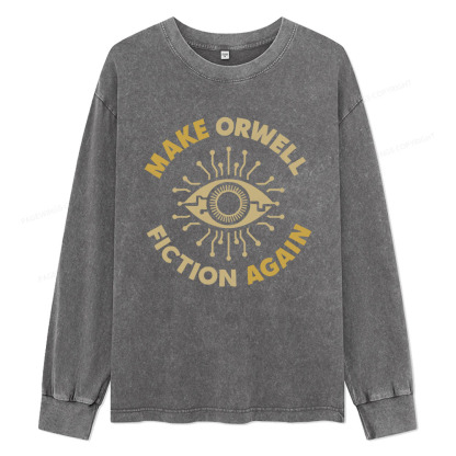 Pagewings Make Orwell Fiction Again Unisex Washed Long Sleeve T-shirt