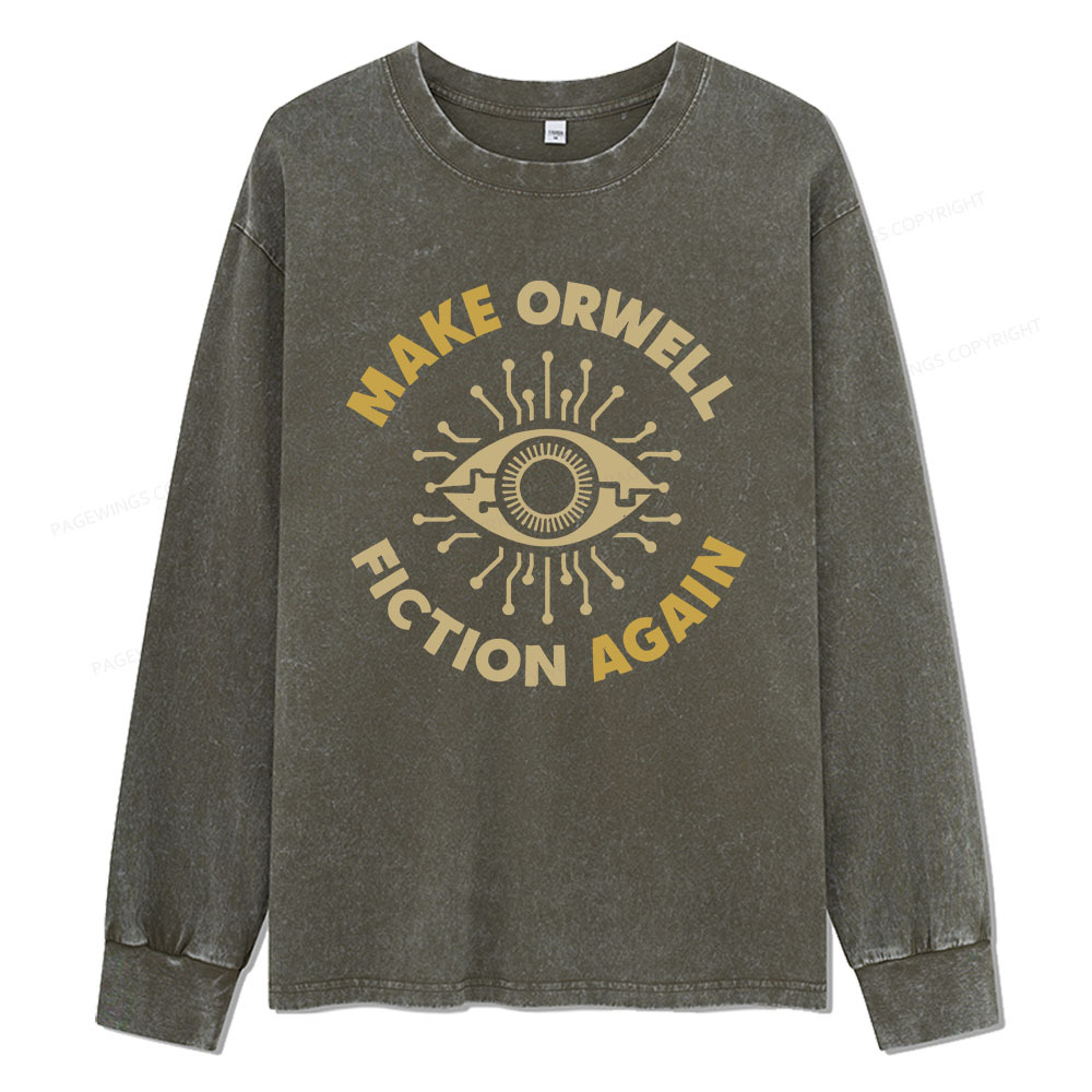 Pagewings Make Orwell Fiction Again Unisex Washed Long Sleeve T-shirt