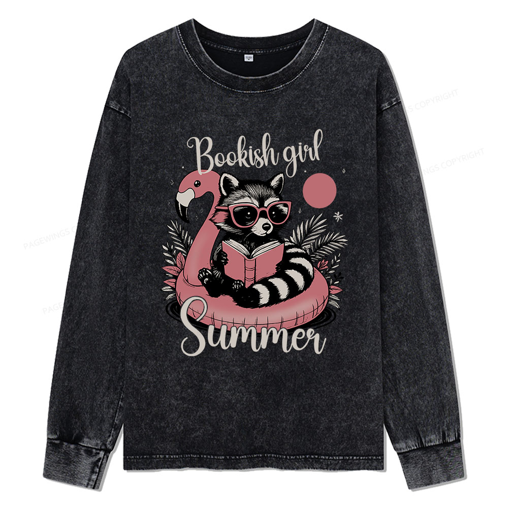 Pagewings Feral Bookish Girl Summer Unisex Washed Long Sleeve T-shirt