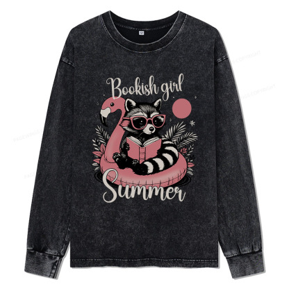 Pagewings Feral Bookish Girl Summer Unisex Washed Long Sleeve T-shirt