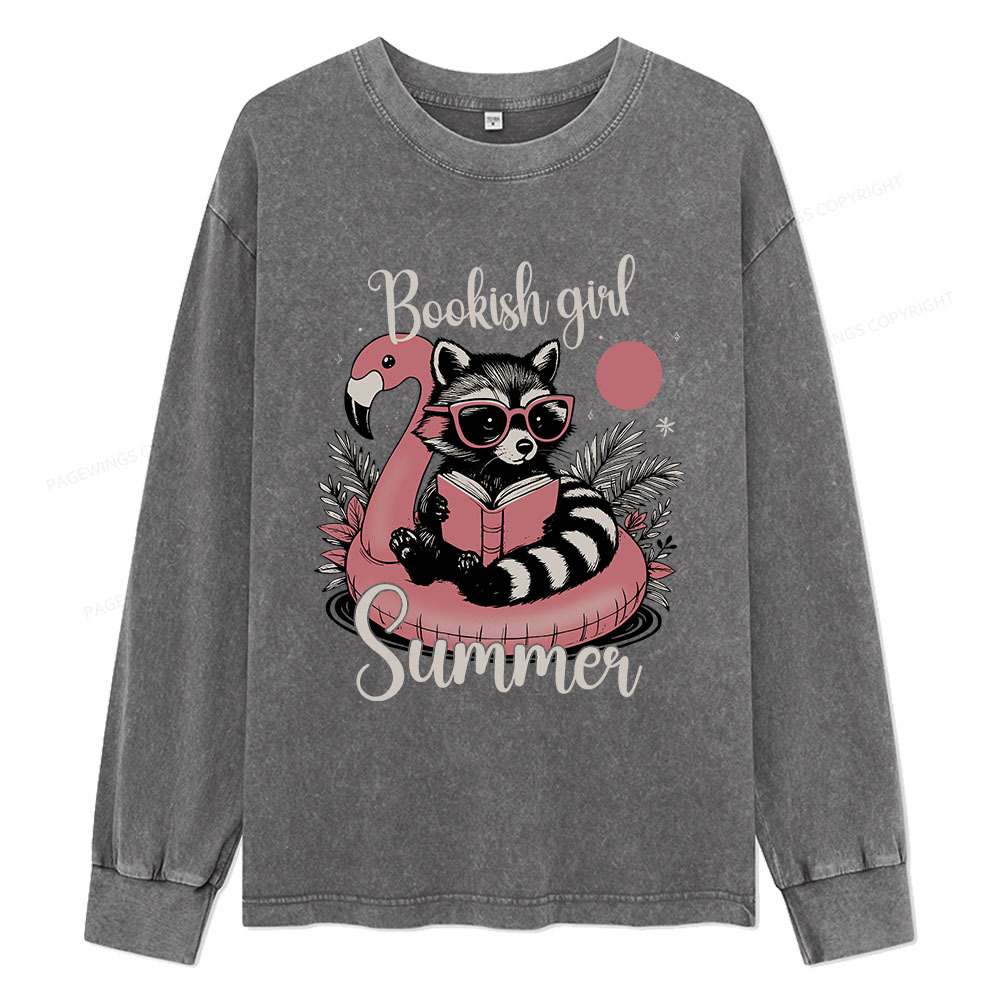 Pagewings Feral Bookish Girl Summer Unisex Washed Long Sleeve T-shirt