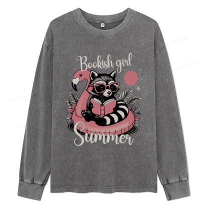 Pagewings Feral Bookish Girl Summer Unisex Washed Long Sleeve T-shirt