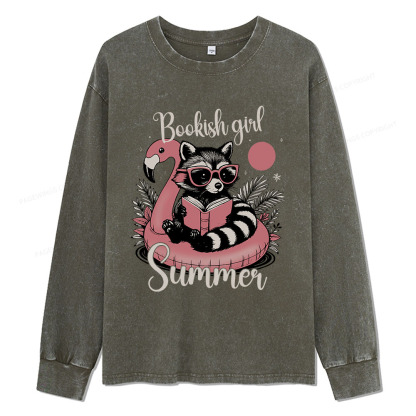 Pagewings Feral Bookish Girl Summer Unisex Washed Long Sleeve T-shirt