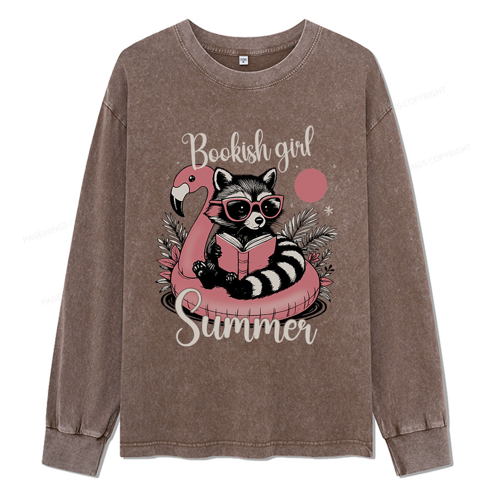 Pagewings Feral Bookish Girl Summer Unisex Washed Long Sleeve T-shirt
