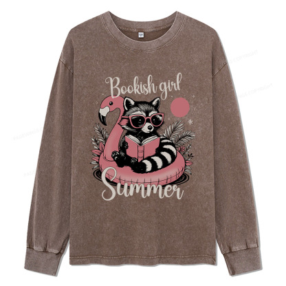 Pagewings Feral Bookish Girl Summer Unisex Washed Long Sleeve T-shirt