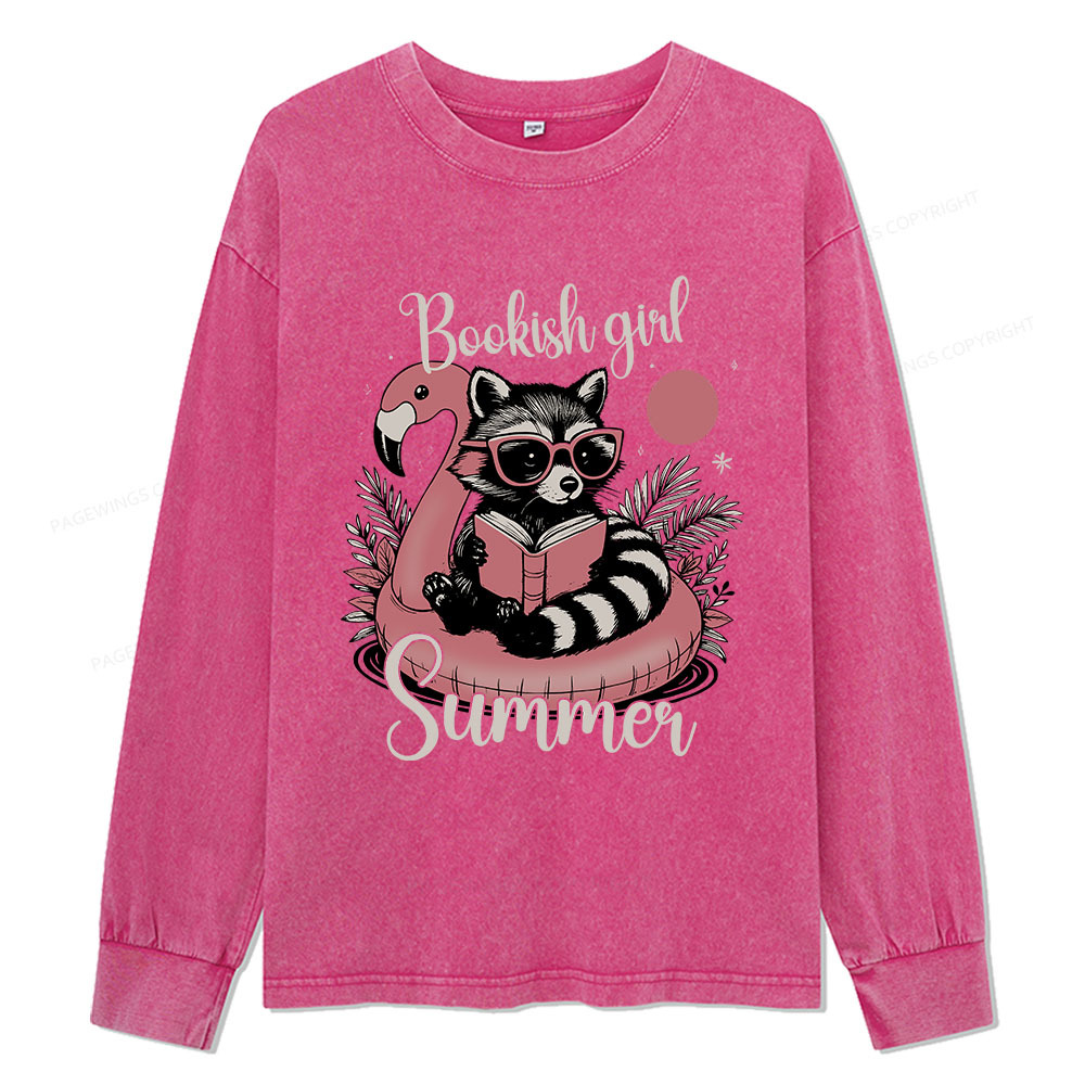 Pagewings Feral Bookish Girl Summer Unisex Washed Long Sleeve T-shirt