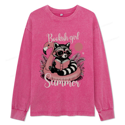 Pagewings Feral Bookish Girl Summer Unisex Washed Long Sleeve T-shirt