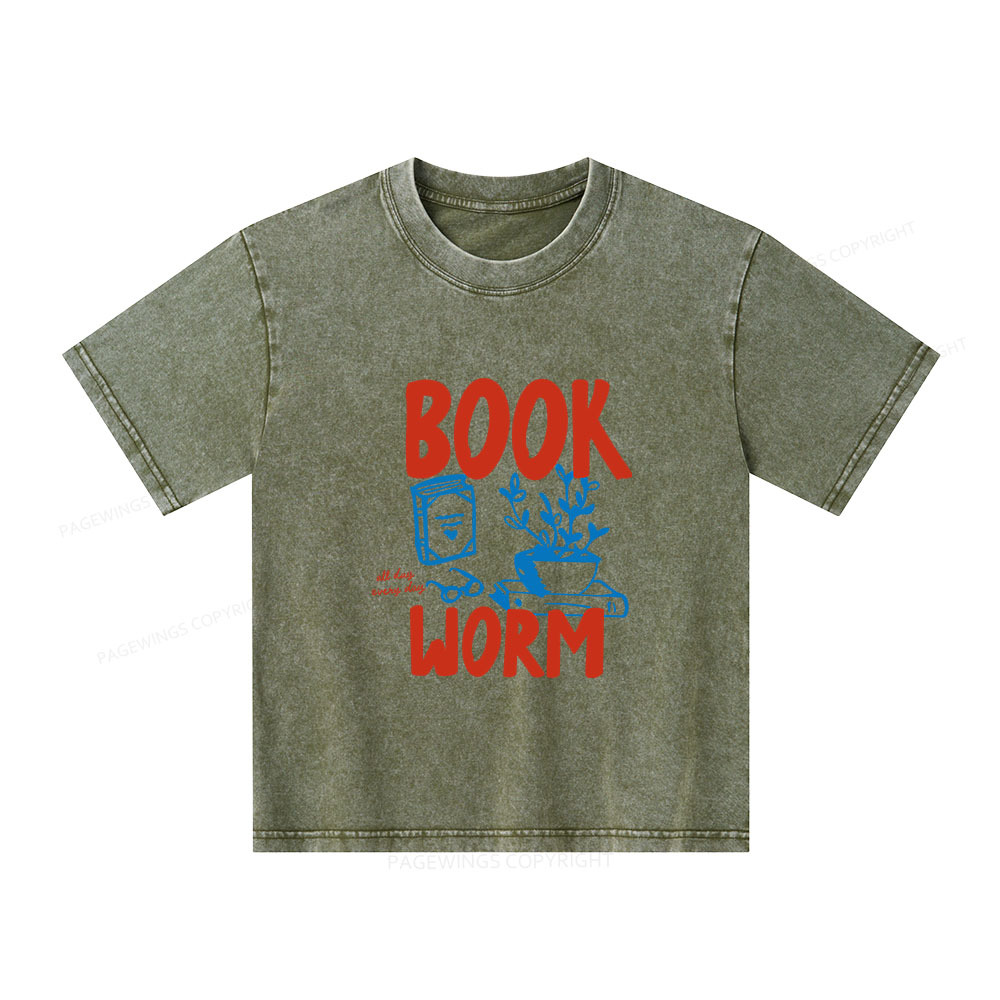 Pagewings Bookworm Unisex Kids Washed T-shirt