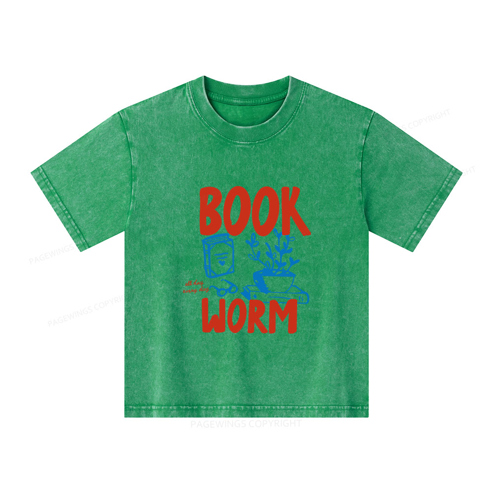 Pagewings Bookworm Unisex Kids Washed T-shirt