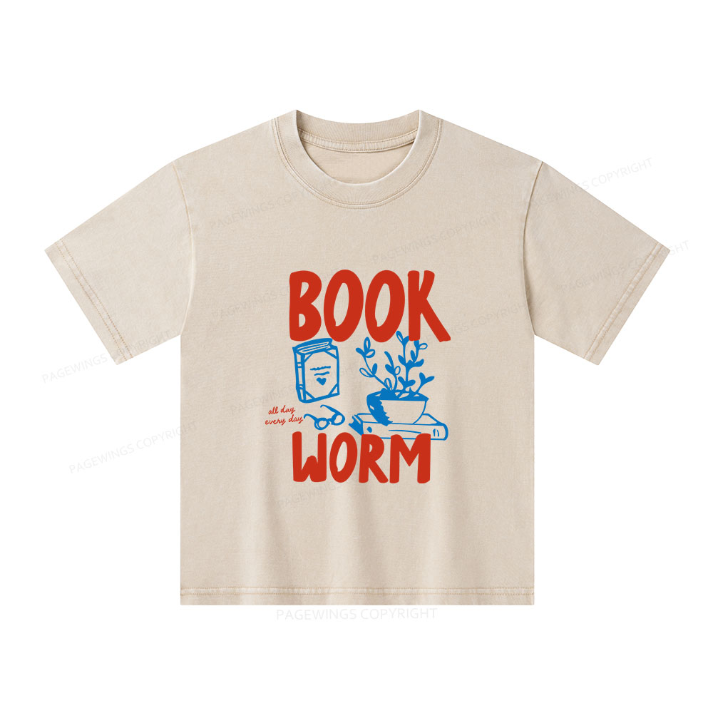 Pagewings Bookworm Unisex Kids Washed T-shirt