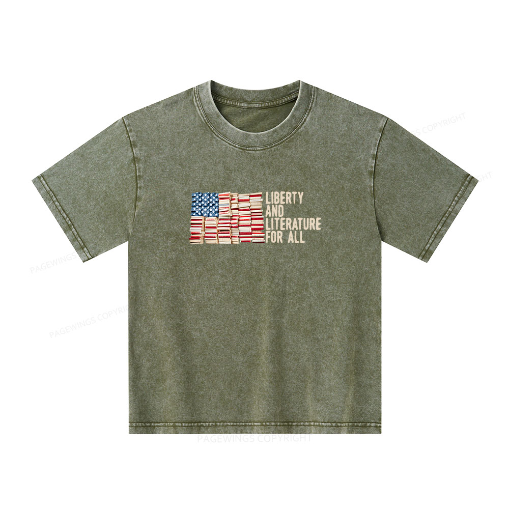 Pagewings Liberty And Literature For All Unisex Kids Washed T-shirt