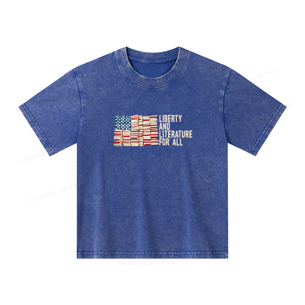 Pagewings Liberty And Literature For All Unisex Kids Washed T-shirt