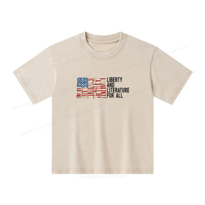 Pagewings Liberty And Literature For All Unisex Kids Washed T-shirt
