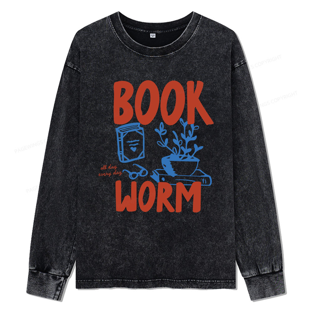 Pagewings Bookworm Unisex Washed Long Sleeve T-shirt
