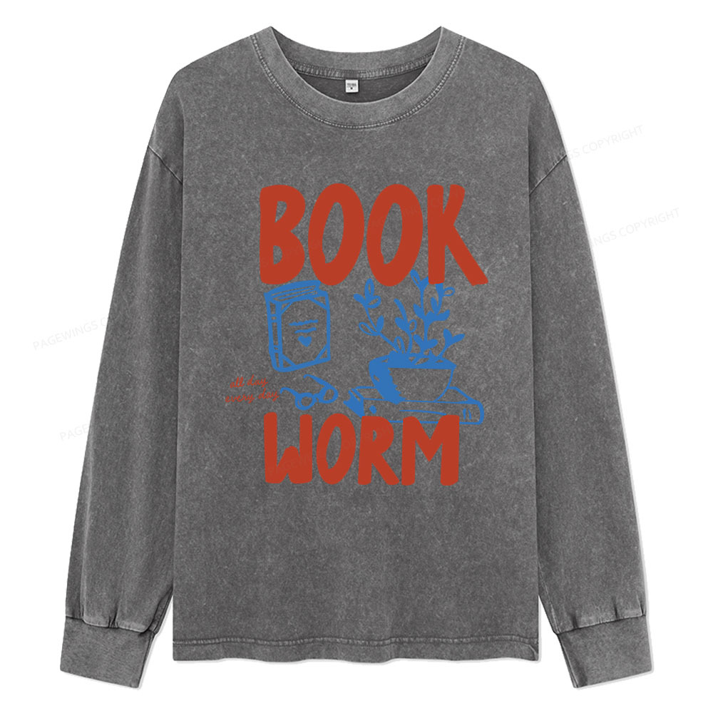 Pagewings Bookworm Unisex Washed Long Sleeve T-shirt
