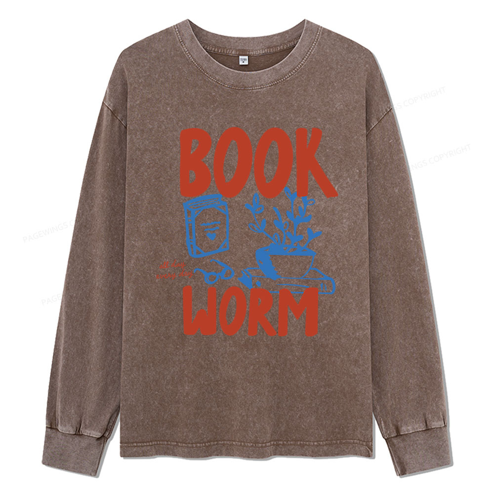 Pagewings Bookworm Unisex Washed Long Sleeve T-shirt