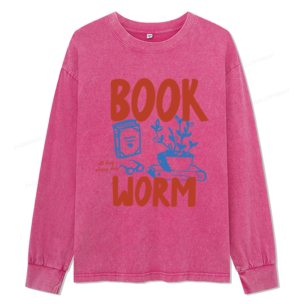 Pagewings Bookworm Unisex Washed Long Sleeve T-shirt