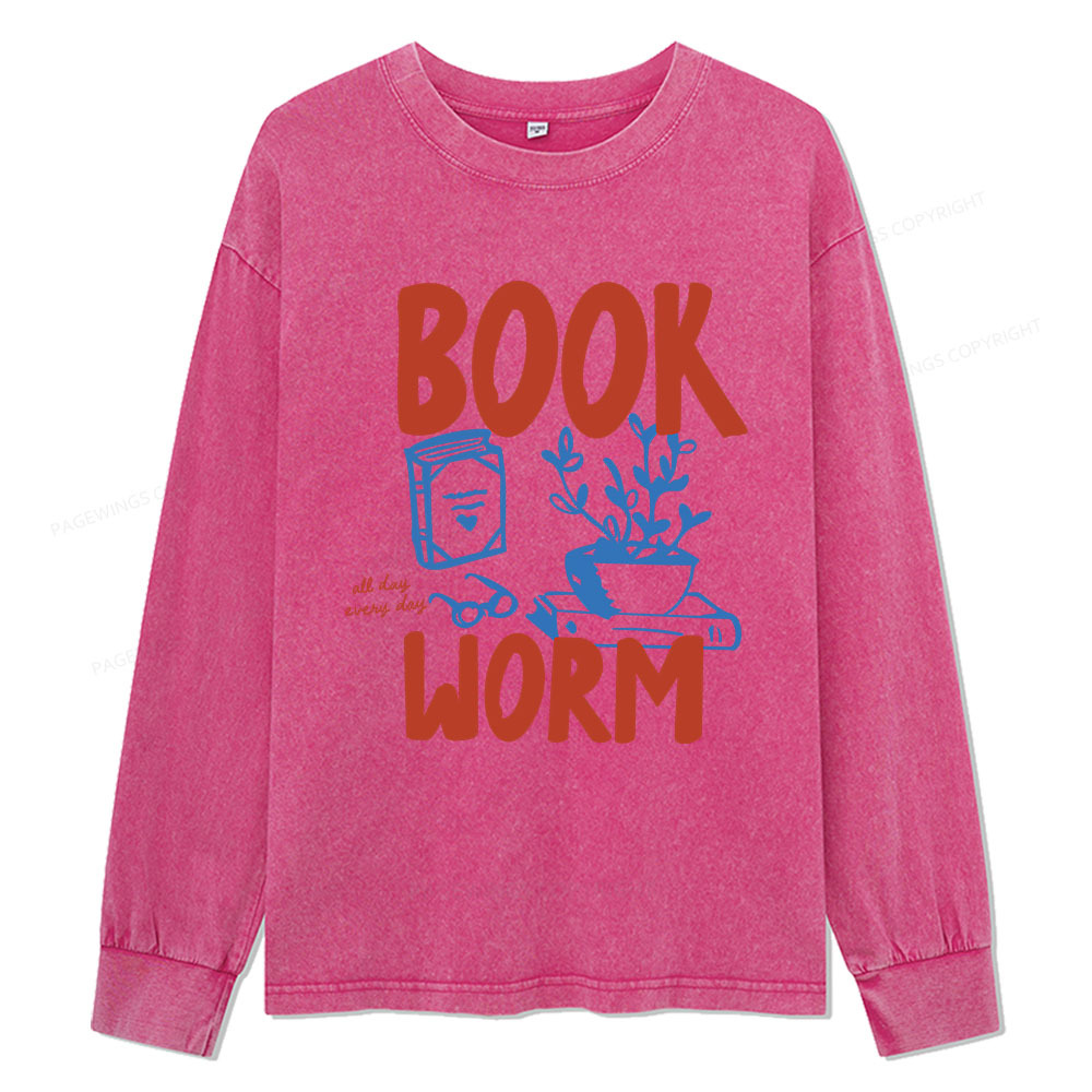 Pagewings Bookworm Unisex Washed Long Sleeve T-shirt