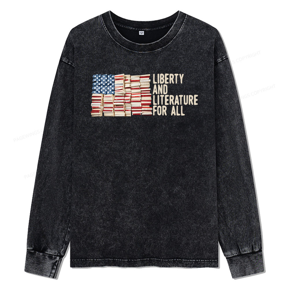 Pagewings Liberty And Literature For All Unisex Washed Long Sleeve T-s