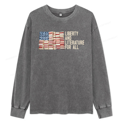 Pagewings Liberty And Literature For All Unisex Washed Long Sleeve T-shirt
