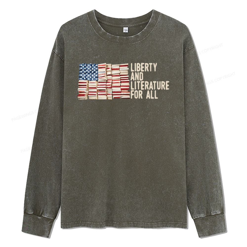 Pagewings Liberty And Literature For All Unisex Washed Long Sleeve T-shirt