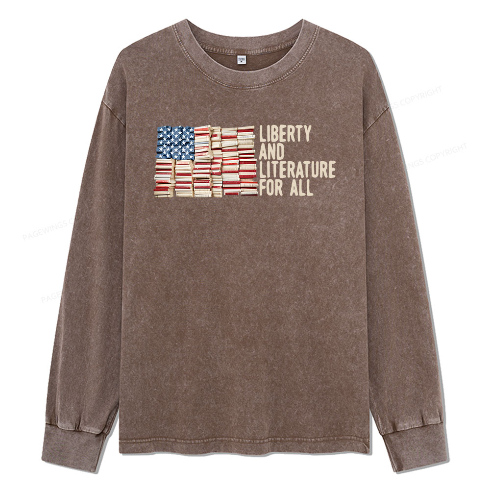 Pagewings Liberty And Literature For All Unisex Washed Long Sleeve T-shirt