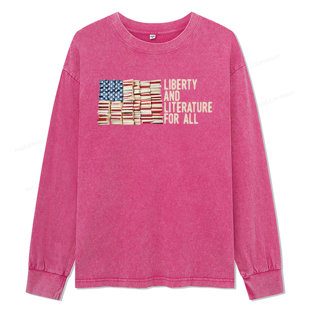 Pagewings Liberty And Literature For All Unisex Washed Long Sleeve T-shirt