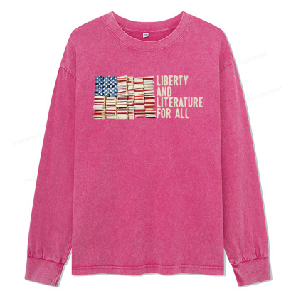 Pagewings Liberty And Literature For All Unisex Washed Long Sleeve T-shirt