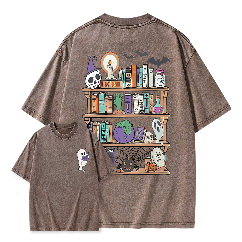 Pagewings Ghost Book Reader Halloween Unisex Washed T-shirt