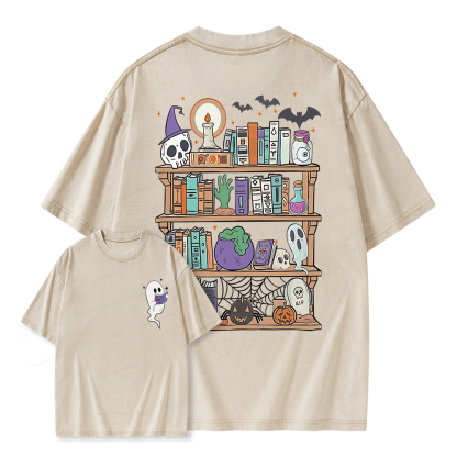 Pagewings Ghost Book Reader Halloween Unisex Washed T-shirt