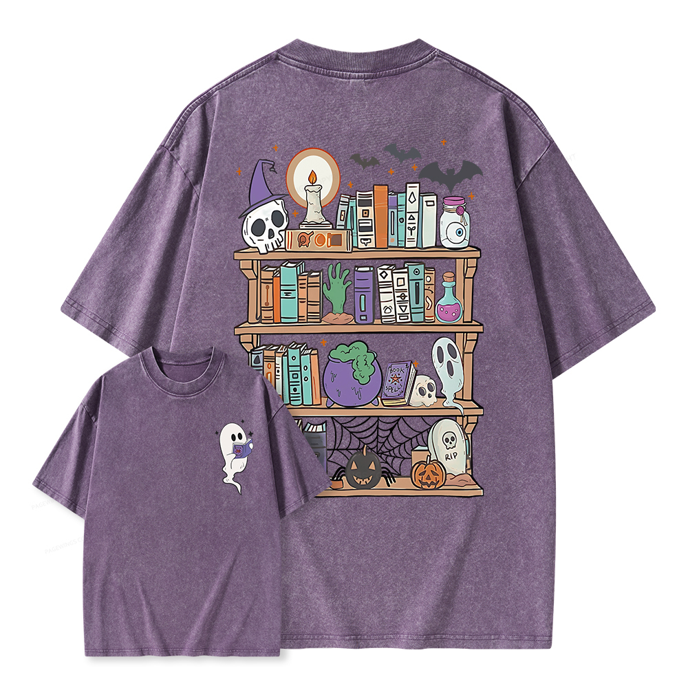 Pagewings Ghost Book Reader Halloween Unisex Washed T-shirt
