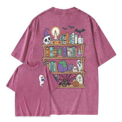 Pagewings Ghost Book Reader Halloween Unisex Washed T-shirt