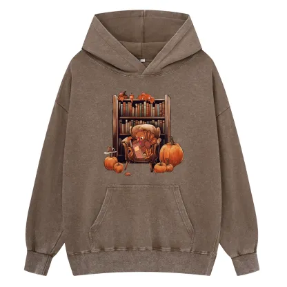 Pagewings Thanksgiving Turkey Reading Unisex Washed Hoodie
