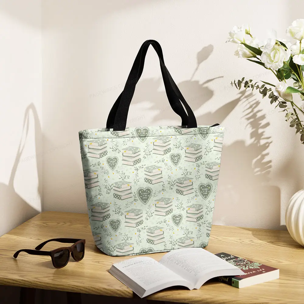 Pagewings All Booked Up For Spring Large Zippered Tote Bag