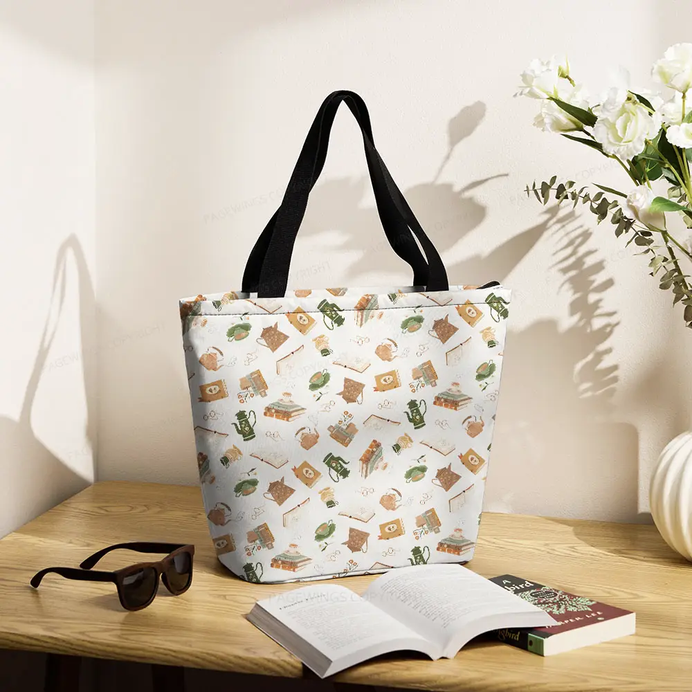 Pagewings Read Books Book Lover Large Zippered Tote Bag